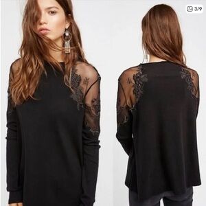 FREE PEOPLE Daniella Black Lace Inset Top